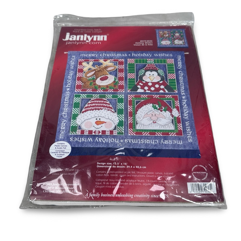 Janlynn Holiday Wishes Counted Cross Stitch Kit 079-0036 Santa Snowman Christmas